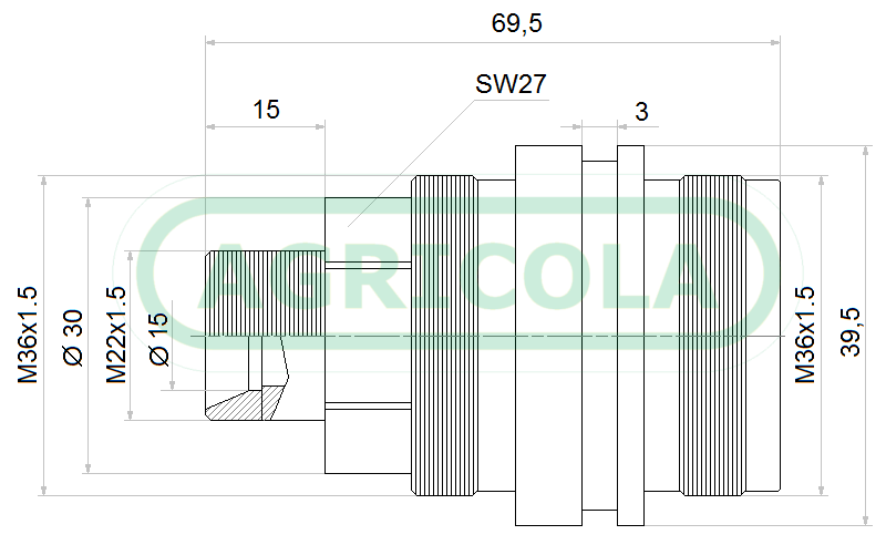 Szybkozłącze Hydrauliczne Skręcone Gniazdo Gwint Zew M22x1